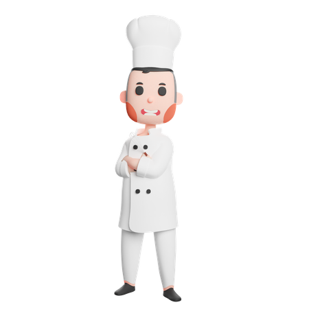 Free Joven chef de pie con los brazos cruzados  3D Icon