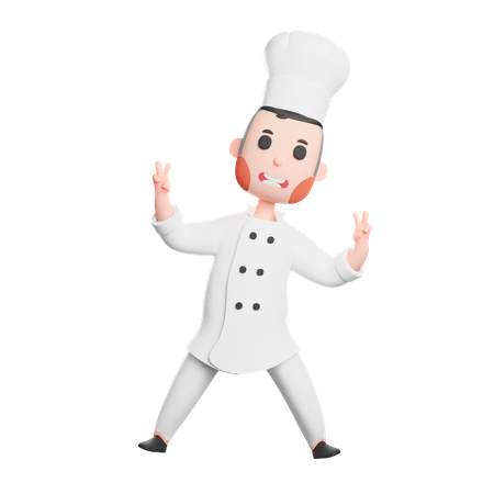 Free Joven chef mostrando el gesto de victoria  3D Illustration