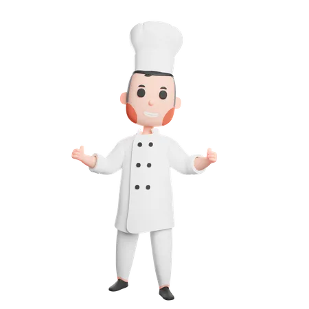 Free Chef joyeux en uniforme montrant le pouce vers le haut  3D Illustration