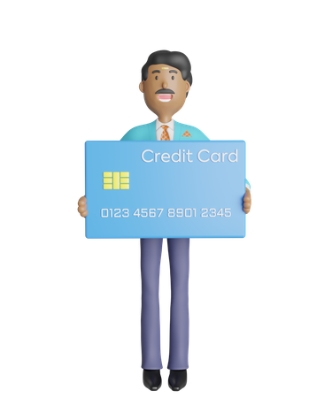 Free Joyful south Indian businessman standing and holding credit card  3D Illustration