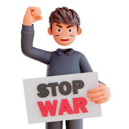 Free Junge hält Plakat mit der Aufschrift „Stoppt den Krieg“  3D Illustration