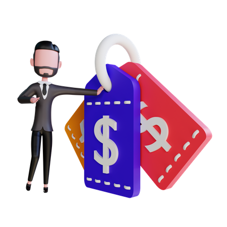 Free L'homme d'affaires a obtenu des étiquettes de réduction  3D Icon