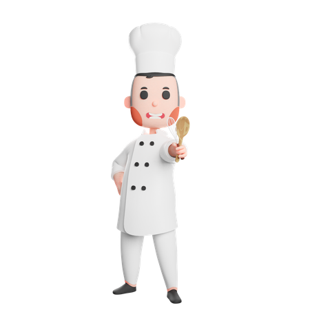Free Lindo chef sosteniendo espátula y utensilios mezcladores  3D Icon