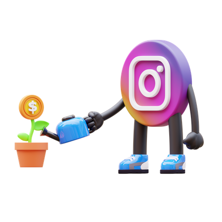 Free Logo Instagram Arrosage de la plante d'argent  3D Illustration