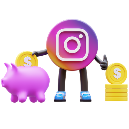 Free Logo Instagram Économiser de l'argent dans une tirelire  3D Illustration