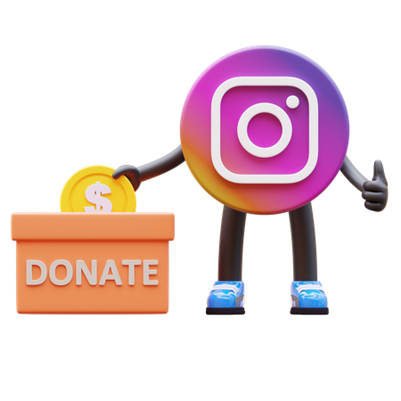 Free Logo Instagram : faire un don dans une boîte de dons tout en faisant un signe de pouce  3D Illustration