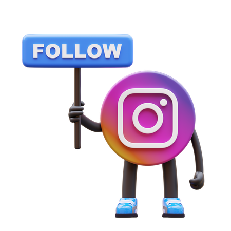 Free Logo Instagram tenant un panneau de suivi  3D Illustration