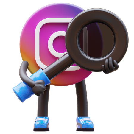 Free Logo Instagram tenant une loupe  3D Illustration