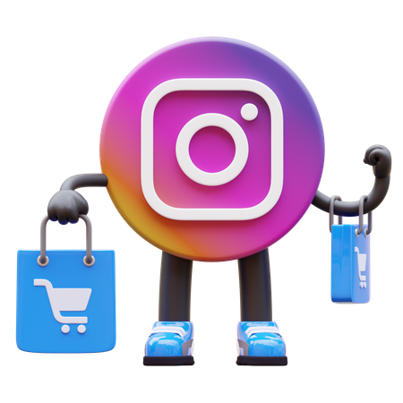 Free Logotipo de Instagram con bolsas de compras  3D Illustration