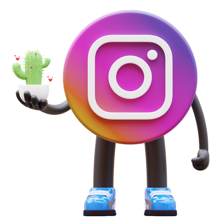 Free Logotipo de Instagram con un cactus y corazones  3D Illustration