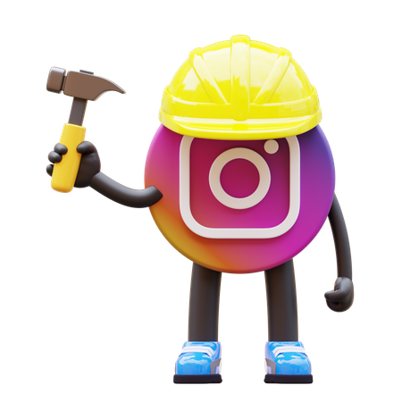 Free Logotipo de Instagram con casco y martillo  3D Illustration