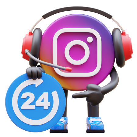 Free Logotipo de Instagram con cartel de servicio 24 horas  3D Illustration