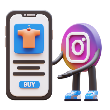 Free Logotipo de Instagram que presenta un teléfono con compras en línea  3D Illustration