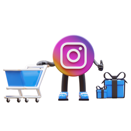 Free O logotipo do Instagram empurra o carrinho de compras com caixas de presente  3D Icon