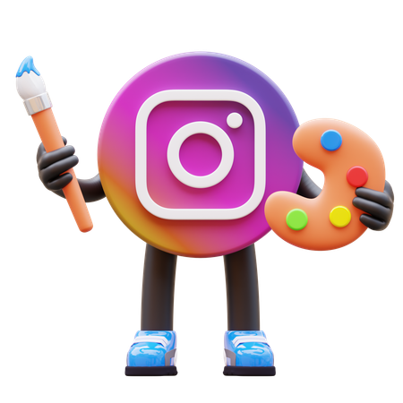 Free Logotipo do Instagram segurando pincel e paleta  3D Icon
