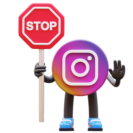 Free Logotipo do Instagram com placa de pare  3D Icon