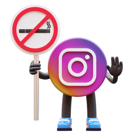 Free Logotipo do Instagram com placa de proibido fumar  3D Illustration