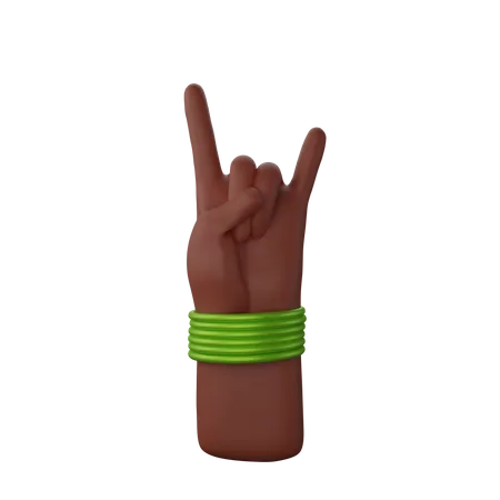 Free Main avec des bracelets montrant le signe Rock N' Roll  3D Illustration