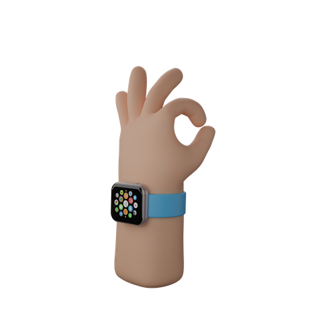 Free Main avec montre intelligente montrant le geste Tout va bien  3D Icon
