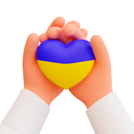 Free Mains tenant un coeur aux couleurs du drapeau de l'Ukraine  3D Icon