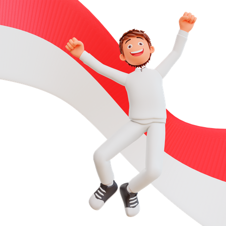 Free Man celebrating Indonesia independence day  3D Illustration