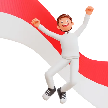 Free Man celebrating Indonesia independence day  3D Illustration