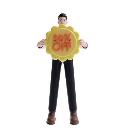 Free Man holding discount sign 3D Illustration