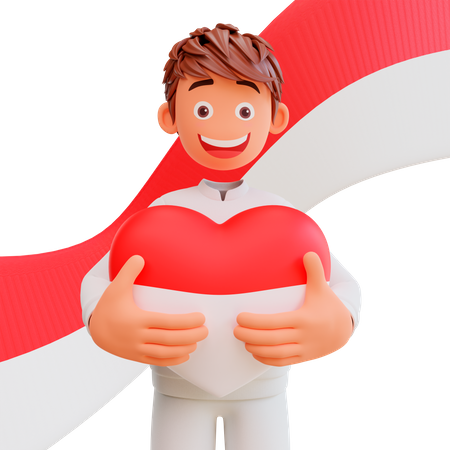 Free Man holding heart balloon  3D Illustration