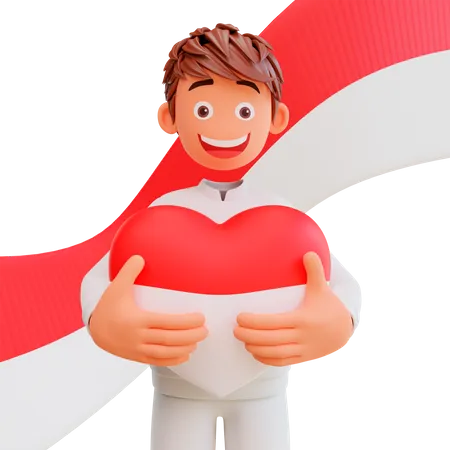 Free Man holding heart balloon  3D Illustration