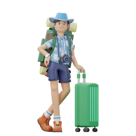 Free Man Is Holding Suitcase  3D Illustration