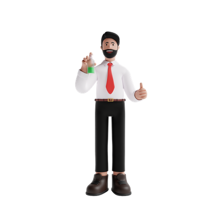 Free Man using Sanitizer 3D Illustration