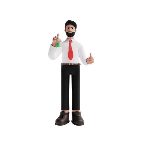 Free Man using Sanitizer 3D Illustration