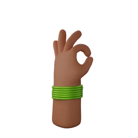 Free Mano con brazaletes mostrando gesto ok  3D Illustration