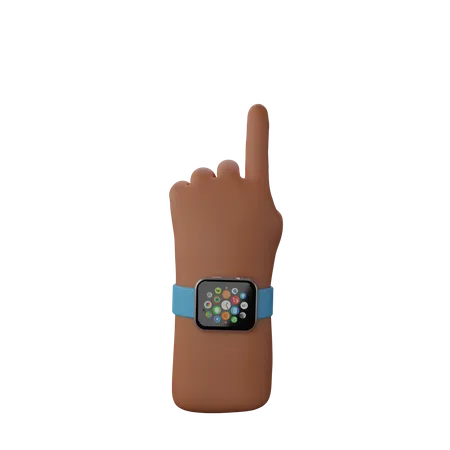 Free Mano con reloj inteligente mostrando gesto de dedo hacia arriba  3D Illustration