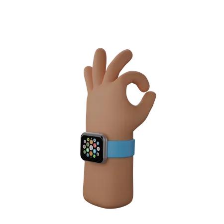 Free Mano con reloj inteligente mostrando el signo Todo bien  3D Illustration