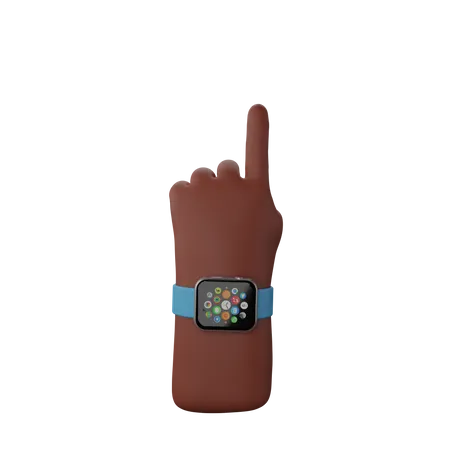 Free Mão com relógio inteligente mostrando gesto de dedo para cima  3D Illustration