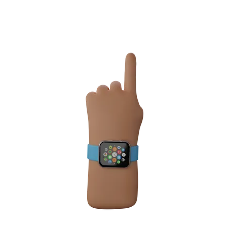 Free Mão com relógio inteligente mostrando gesto de dedo para cima  3D Illustration