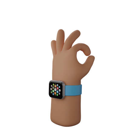 Free Mão com relógio inteligente mostrando sinal de tudo bem  3D Illustration