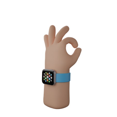 Free Mão com relógio inteligente mostrando gesto tudo bem  3D Illustration