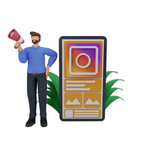 Free Marketing de mídia social com anúncios do Instagram  3D Illustration