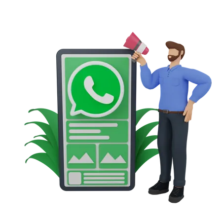 Free Marketing em mídias sociais com WhatsApp  3D Illustration