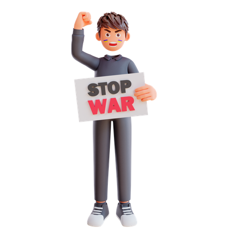 Free Garoto segurando cartaz de guerra de parada  3D Illustration