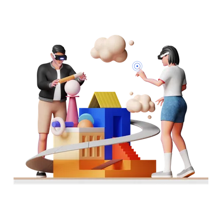 Free Menschen, die Metaverse aufbauen  3D Illustration