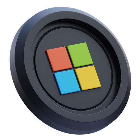 Free Microsoft-Logo auf schwarzer runder Münze  3D Icon