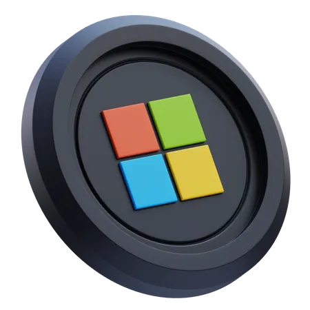 Free Microsoft-Logo auf schwarzer runder Münze  3D Icon