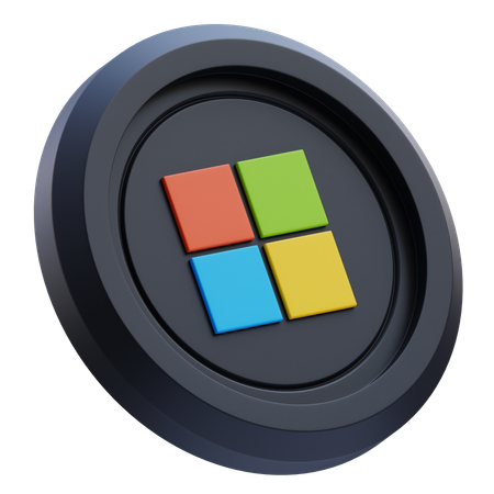 Free Microsoft Logo on Black Circular Coin  3D Icon