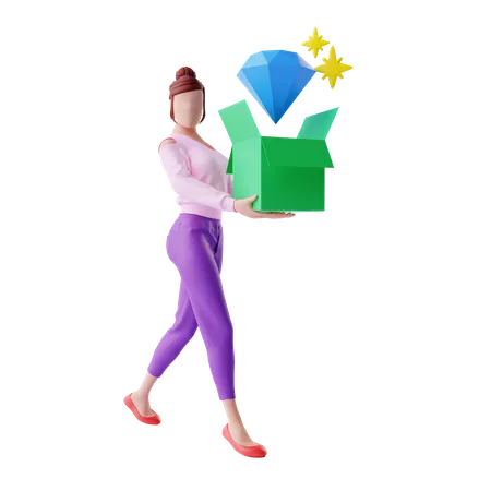 Free Mujer llevando producto premium  3D Illustration