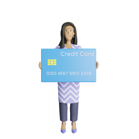 Free Mulher de negócios, segurando o cartão de crédito  3D Icon
