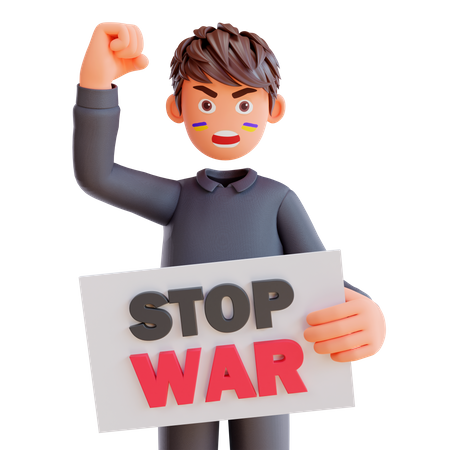 Free Niño sosteniendo cartel para detener la guerra  3D Icon