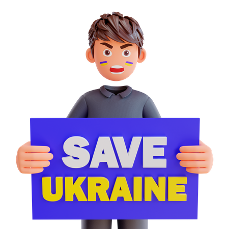 Free Niño sosteniendo un cartel para salvar a Ucrania  3D Illustration